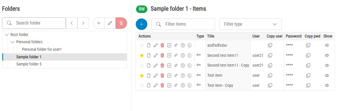 Items page
